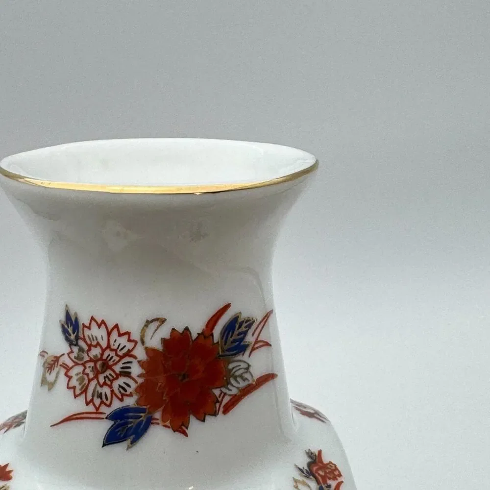 Imari Style Porcelain Bud Vase Square Floral Gold Gilt Blue Orange 8